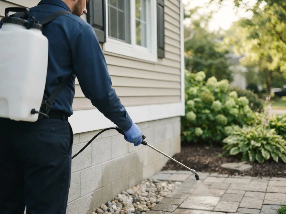 Pest control technician inspecting a home in Athens, MI